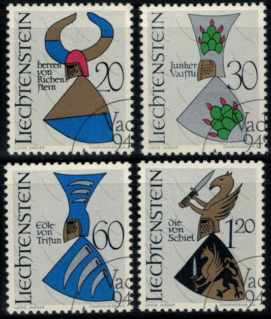 ZAYIX Liechtenstein 411-414 CTO Coat of Arms - Heraldry - Swords 031222-S80