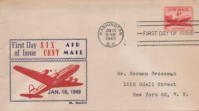 US C39 M. Sanders unlisted cachet FDC six cent airmail ZAYIX USFM102023058