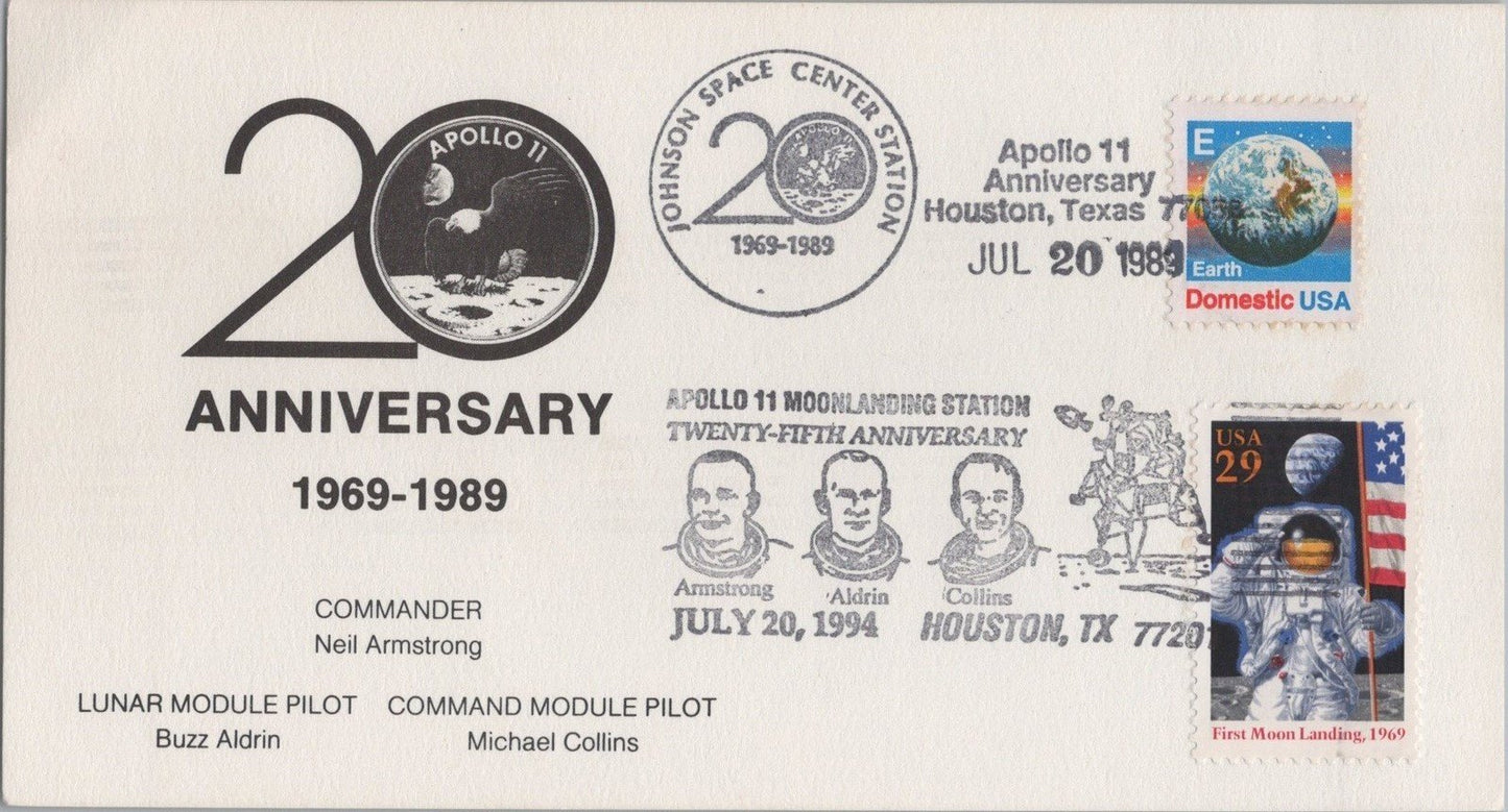 Apollo 11 20th (1989) & 25th (1994) Anniversary Dual FDC Card ZAYIX 120622SM130M