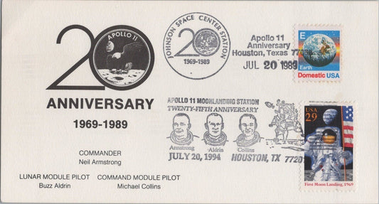 Apollo 11 20th (1989) & 25th (1994) Anniversary Dual FDC Card ZAYIX 120622SM130M