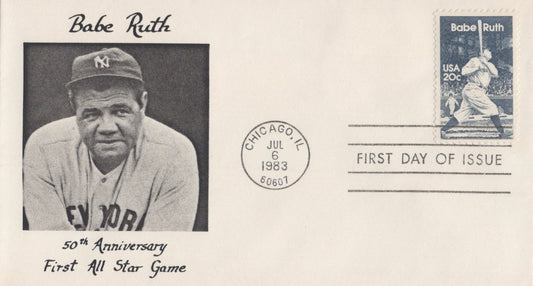 US 2046 FDC Baseball REC cachet Babe Ruth All-Star Game Anniversary ZAYIX 1024M0071
