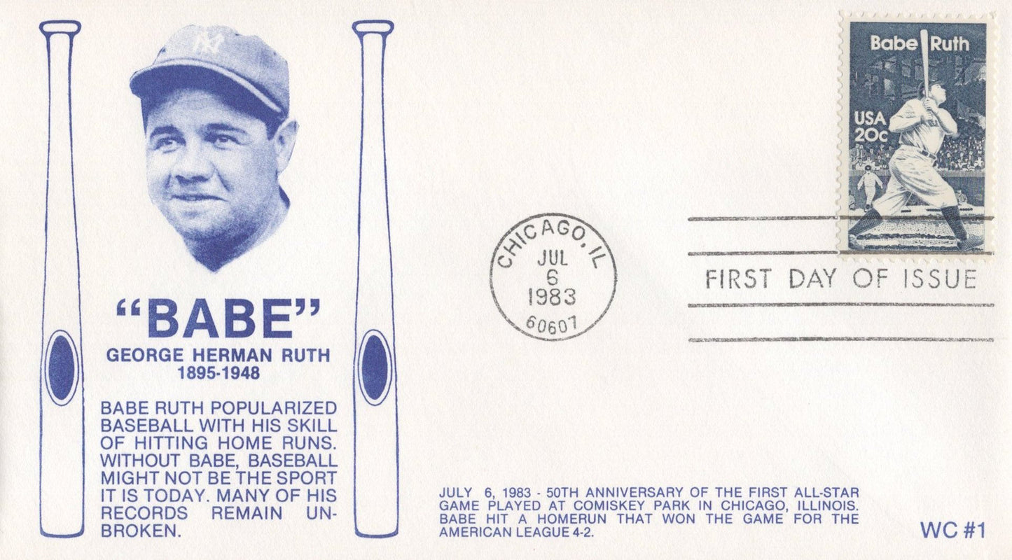 US 2046 FDC Baseball WC cachets Babe Ruth 50th All Star Game Anniv ZAYIX 1024M0067