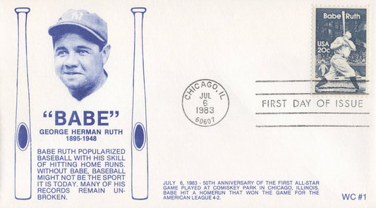US 2046 FDC Baseball WC cachets Babe Ruth 50th All Star Game Anniv ZAYIX 1024M0067