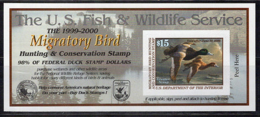 US RW66A MNH VF $15 self-adhesive Duck Revenue Zayix Stamps 0225MAR0086