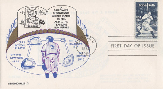 US 2046 FDC Baseball, Singing Hills 3, Babe Ruth 1895-1948 ZAYIX 1024M0053