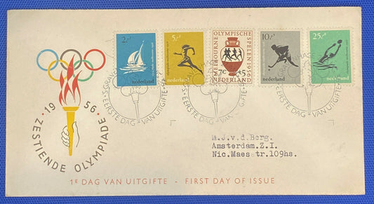ZAYIX 1956 Netherlands B296-300 / Mi 678-682 / NVPH E26 FDC - Sports - Olympics