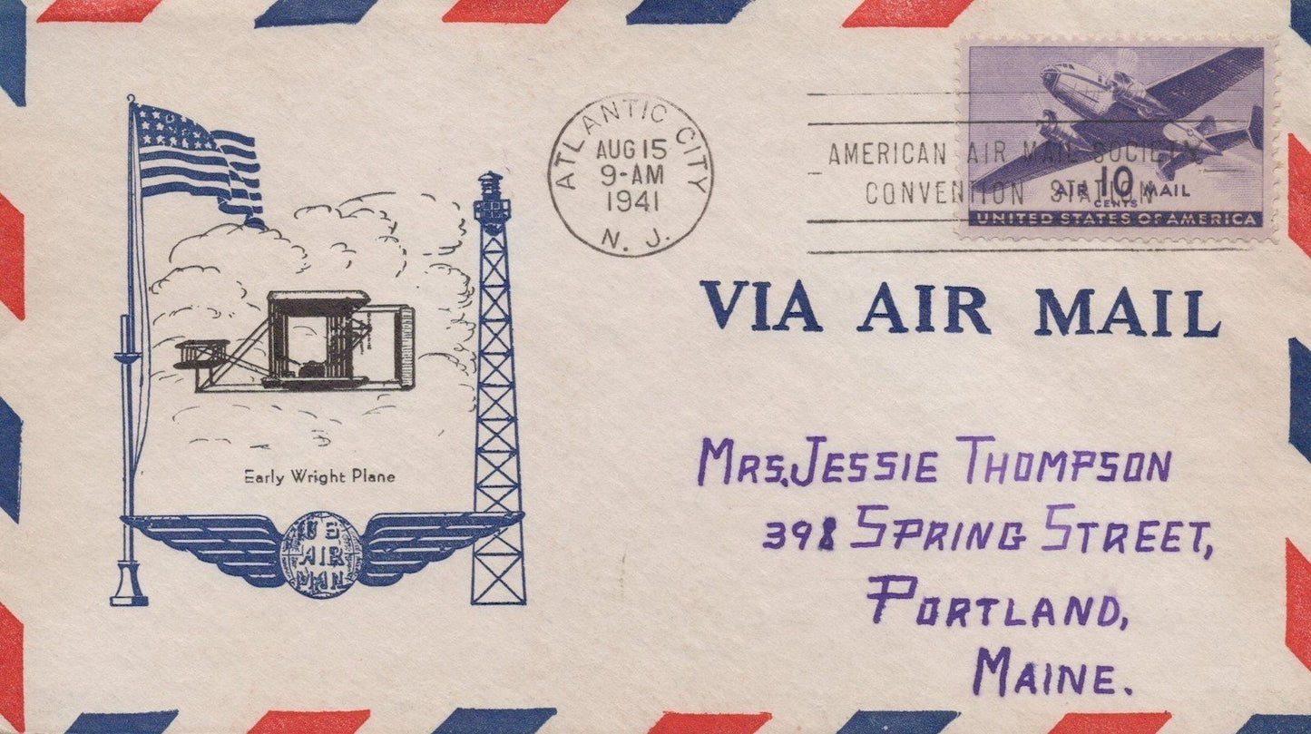 United States C27 FDC Unlisted cachect with Early Wright Plane ZAYIX 092323USF39
