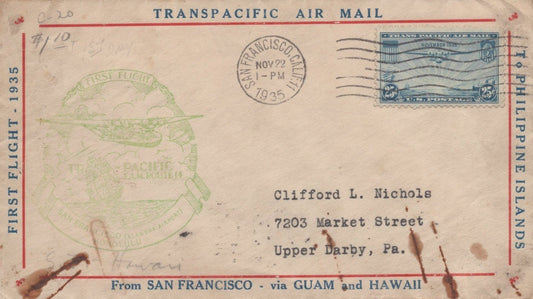 United States C20 FDC Battered FDC Green Rubber Stamp cachet ZAYIX 092323USF35