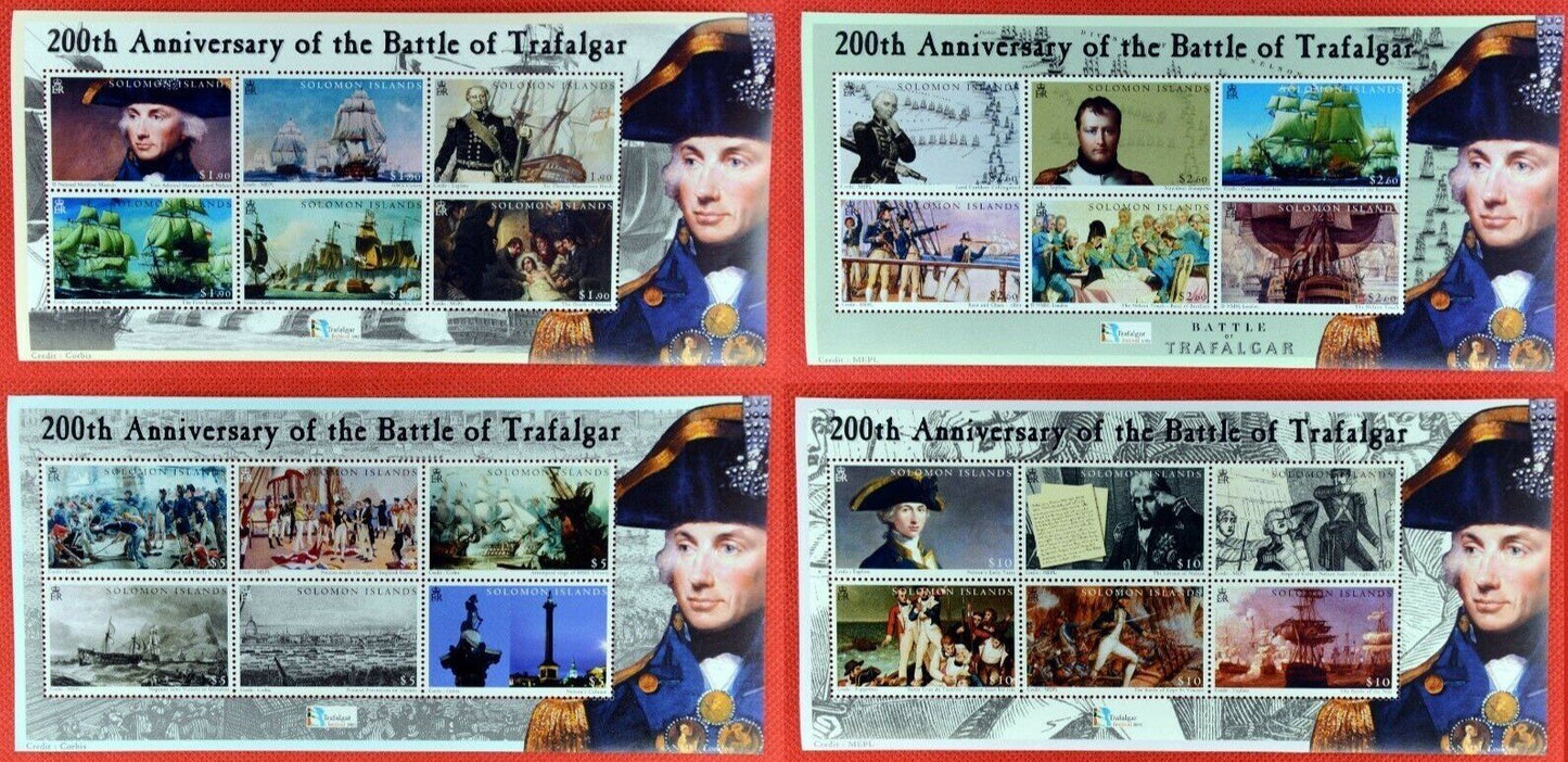 Battle of Trafalgar 2005 Solomon Islands 992-995 MNH (4) Mini-Sheets ZAYIX