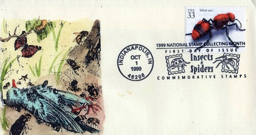 US 3354i FDC Insects & Spiders, Velvet Ant hand-painted Cachets01240245 ZAYIX 0124M0245