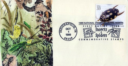 US 3354o FDC Insects, Spotted Water Beetle hand-painted Cachets01240247 ZAYIX 0124M0247