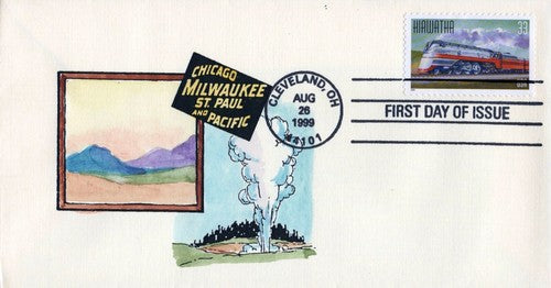 US 3336 FDC Famous Trains, Hiawatha hand-painted SMB Cachets01240266 ZAYIX 0124M0266