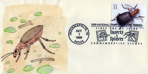 US 3354m FDC Bombardier Beetle insect hand-painted SMB Cachets01240264 ZAYIX 0124M0264