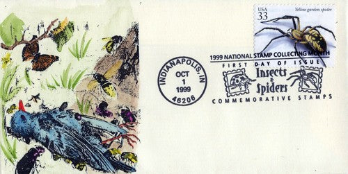 US 3354d FDC Yellow Garden Spider hand-painted SMB Cachets01240263 ZAYIX 0124M0263