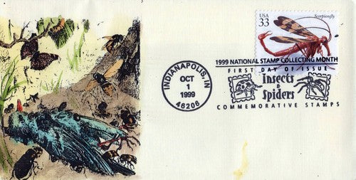 US 3354s FDC Insects & Spiders, Scorpionfly hand-painted Cachets01240246 ZAYIX 0124M0246