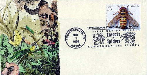 US 3354f FDC Insects, Flower Fly hand-painted SMB Cachets01240257 ZAYIX 0124M0257