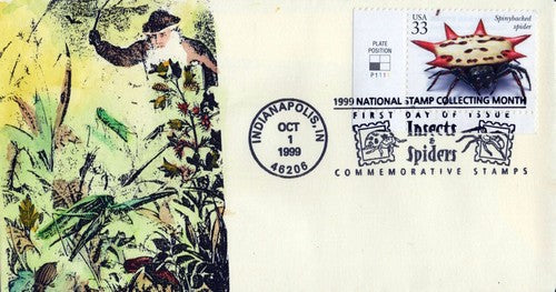 US 3354q FDC Spiders, Spinybacked Spider hand-painted Cachets01240243 ZAYIX 0124M0243