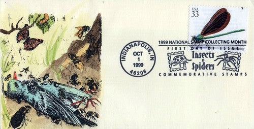 US 3354h FDC Insects, Ebony Jewelwing hand-painted Cachets01240242 ZAYIX 0124M0242