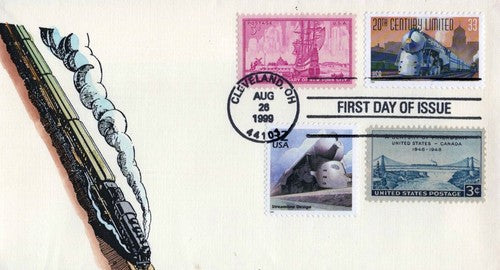 US 3335 FDC Famous Trains, 20th Century Ltd hand-painted SMB01240270 ZAYIX 0124M0270