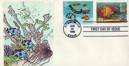 US 3318 FDC Aquarium Fish, Angel Fish hand-painted SMB Cachets01240293 ZAYIX 0124M0293
