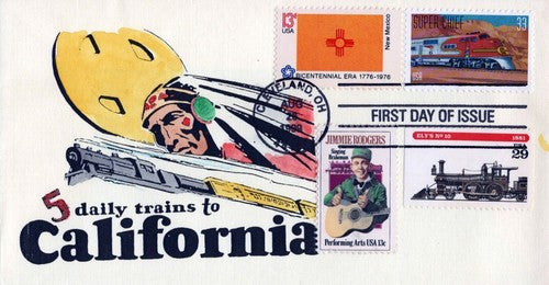 US 3337 FDC Famous Trains, Super Chief hand-painted SMB Cachets01240272 ZAYIX 0124M0272