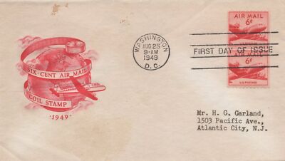 US C41-12 Fulton Stamp Co. FDC 6c carmine coil pair ZAYIX USFM102023080