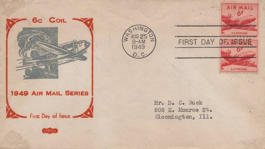 US C41 Schact silver cachet FDC 6c coil pair air ZAYIX USFM102023082
