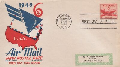 US C41-4 Cachet Craft / LW Staehle FDC 6c air coil single ZAYIX USFM102023088