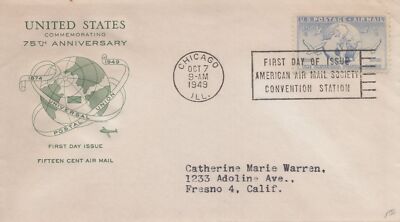 US C43-18 Grimsland FDC 75th Anniversary of the UPU airmail ZAYIX USFM102023096