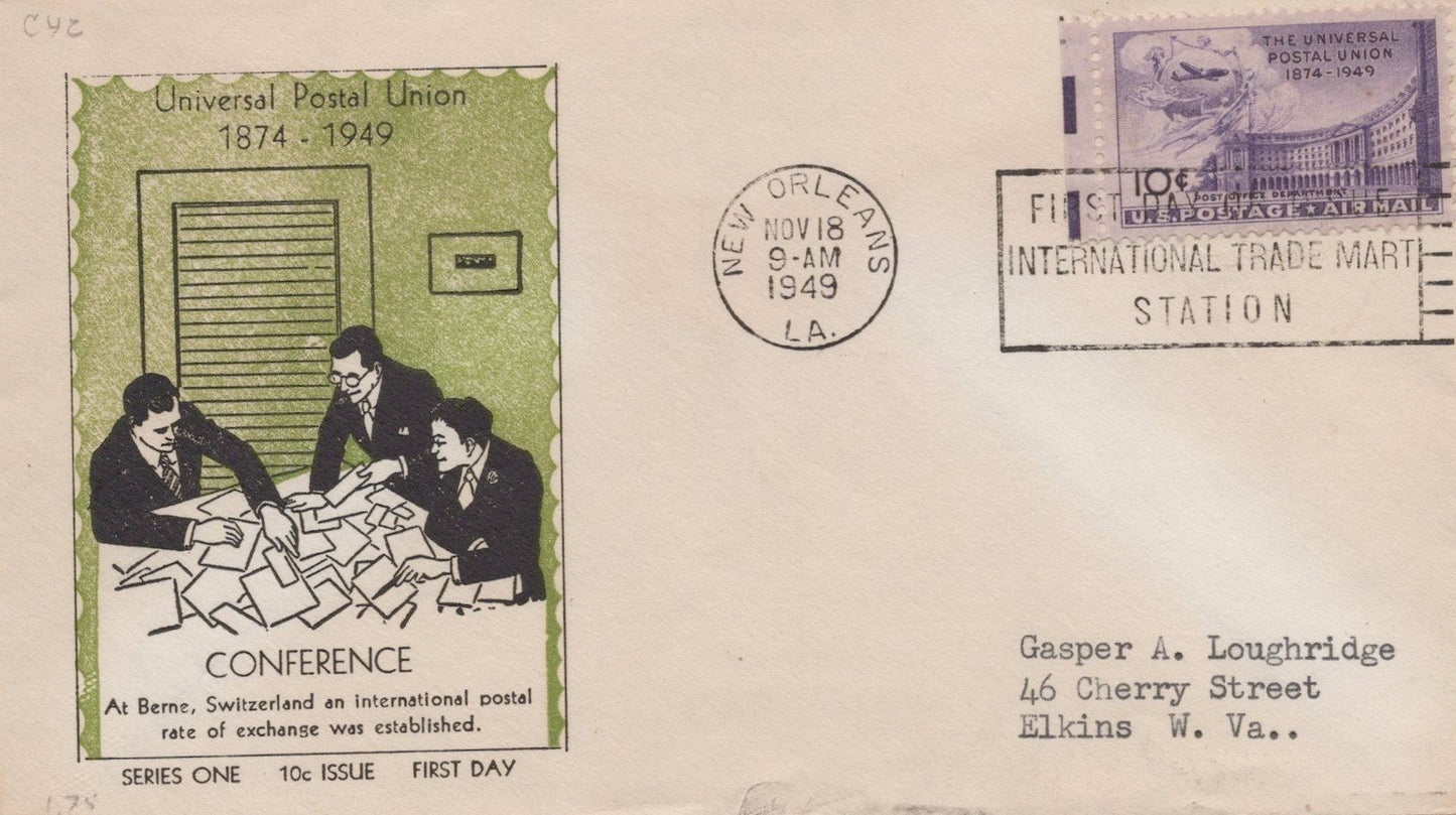 US C42 Schact FDC UPU Conference Series One cachet ZAYIX USFM102023116