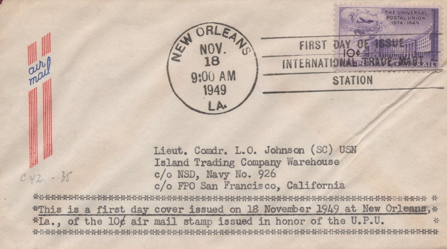 US C42 unknown designer FDC to NSD Navy No. 926 FPO ZAYIX USFM102023120
