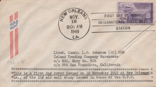 US C42 unknown designer FDC to NSD Navy No. 926 FPO ZAYIX USFM102023120