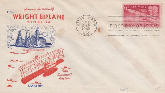 US C45 Spartan FDC UA Wright Biplane returns to USA air mail ZAYIX USFM102023140