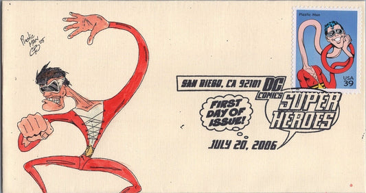 2006 US 4084 FDC DC Comics Superheroes Plastic Man Hand Painted SMB Cachet ZAYIX 051122SM74
