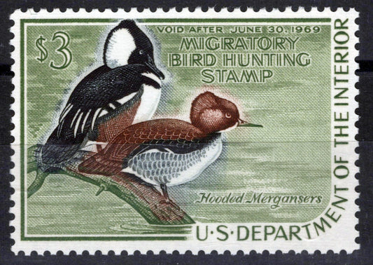 US RW35 MNH VF $3 Hooded Mergansers Duck Revenue Zayix Stamps 0225MAR0053