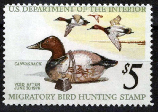 US RW42 MNH FVF $5 Canvasback Ducks & Decoy Revenue Zayix Stamps 0225MAR0060