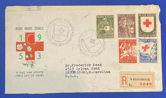 ZAYIX 1953 Netherlands B254-258 / Mi 615-619 / NVPH E14 FDC - Red Cross / Nurse