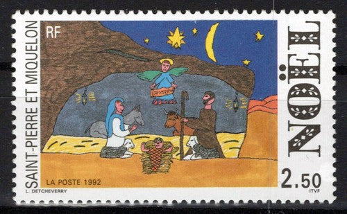 St. Pierre & Miquelon 585 MNH Christmas Nativity Kids Drawing ZAYIX 0524S0187M