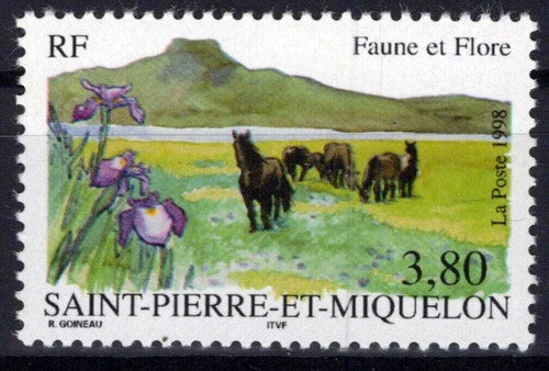 St. Pierre & Miquelon 661 MNH Flora & Fauna Horses Flowers ZAYIX 0524S0215M