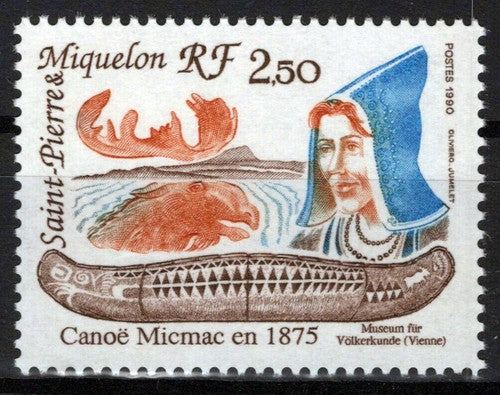 St. Pierre & Miquelon 550 MNH Micmac Canoe ZAYIX 0524S0175M