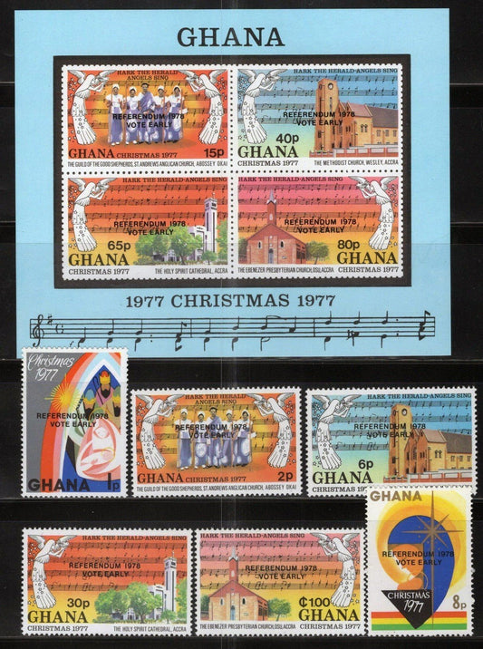 Ghana 638-644 MNH Ovpt REFERENDUM Xmas Churches Music ZAYIX 121022SM98
