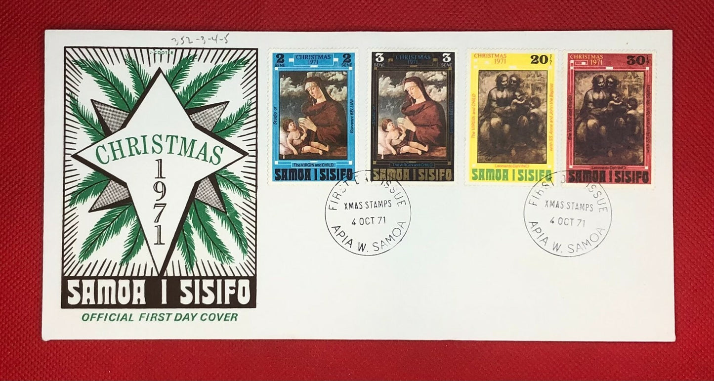 1971 Samoa I Sisifo FDC - Christmas - Art - Paintings - Madonna & Child ZAYIX 110721SM22