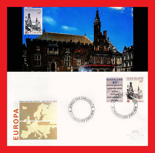 ZAYIX - 1978 Netherlands 576-77 FDC/Maxicard Human Rights,  Architecture, Europa