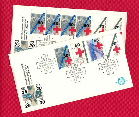 ZAYIX - 1983 Netherlands B589-B592, B592a FDC  - set/booklet pane - Red Cross