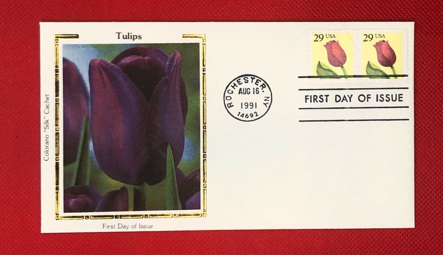 1991 US Colorano FDC 2525 coil pair 29c Flower Tulips ZAYIX 110921SM12