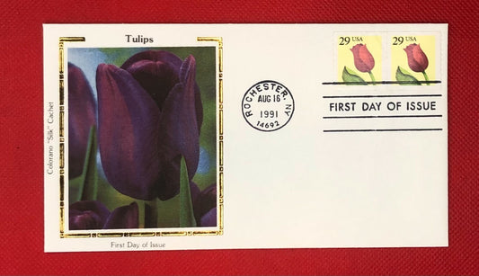 1991 US Colorano FDC 2525 coil pair 29c Flower Tulips ZAYIX 110921SM12