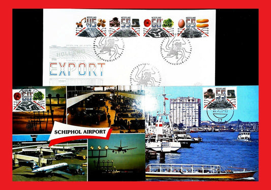 ZAYIX 1981 Netherlands 616-9 / Mi 1189-92 FDC & maxicards ships / motor vehicles