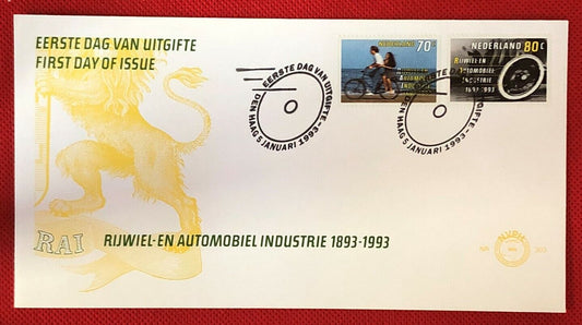 ZAYIX - 1993 Netherlands 821-822 / Mi 1460-61 FDC  - Bicycle and motor industry