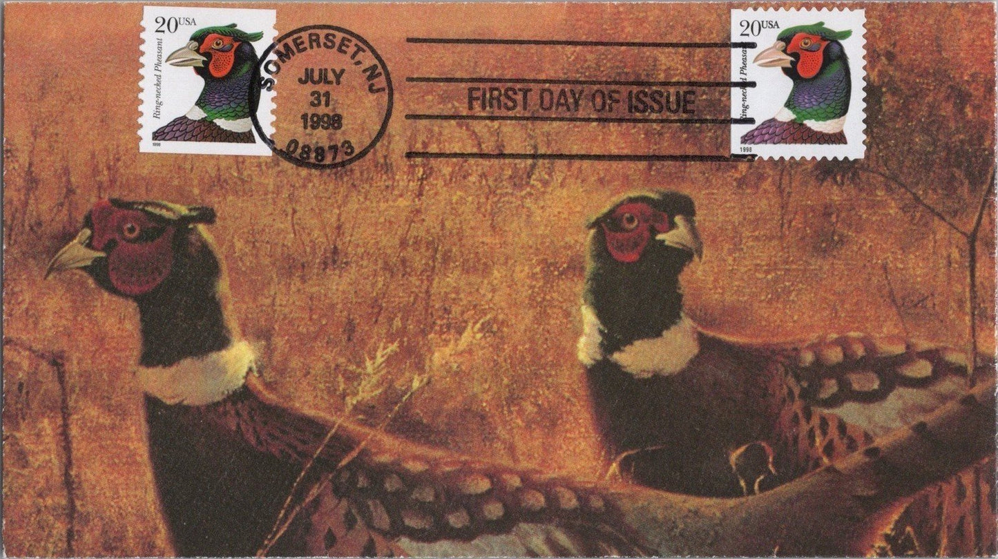 US 3050 & 3055 unknown cachet maker FDC Pheasant coil/booklet ZAYIX 121022SM18