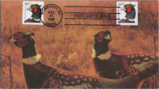 US 3050 & 3055 unknown cachet maker FDC Pheasant coil/booklet ZAYIX 121022SM18